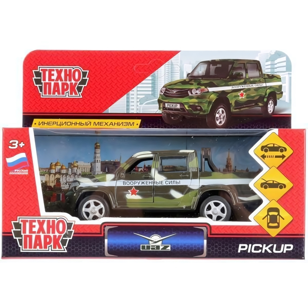 Модель ин. мет. "Uaz Pickup. Военный" 12см. открыв. двери, багаж. PICKUP-MIL (Технопарк)