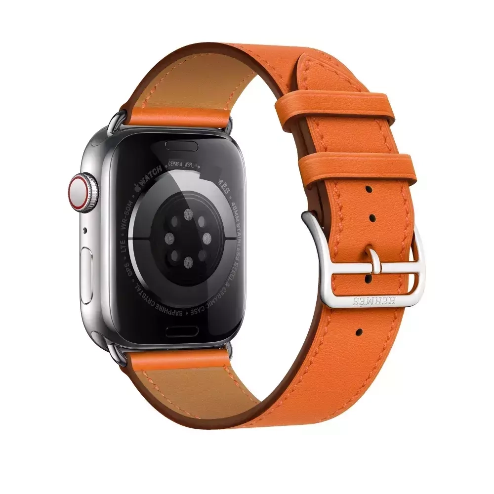 Apple Watch Series 8 Hermes 45mm, классический кожаный оранжевый ремешок
