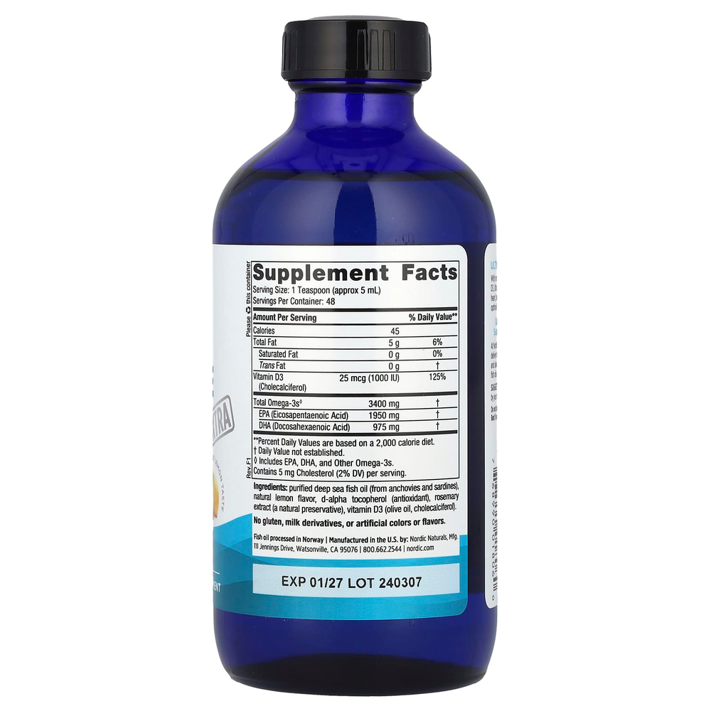 Nordic Naturals, Ultimate Omega Xtra, лимон, 8 жидких унций (237 мл)