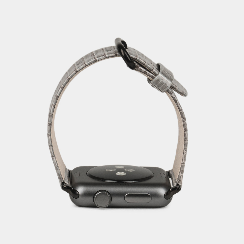 Ремешок для Apple Watch 44/45/46 mm из кожи ящерицы, серого цвета