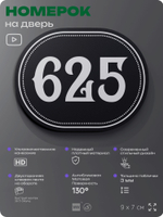 Номерок на дверь квартиры 625, для кабинета, офиса, шильдик 9 х 7 см, черный, Айдентика Технолоджи