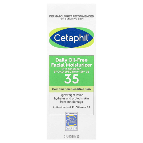 Cetaphil, Ежедневное увлажняющее средство для лица без масла, с солнцезащитным кремом, SPF 35, без отдушек, 88 мл (3 жидк. унц.)