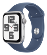 Часы Apple Watch SE, 44 мм, алюминий серебристого цвета, ремешок Sport Band цвета «деним» (2024)