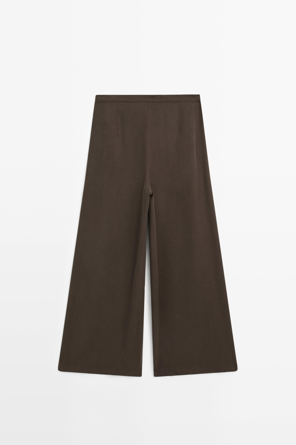 Massimo Dutti Брюки палаццо из струящейся ткани с защипами, коричневый