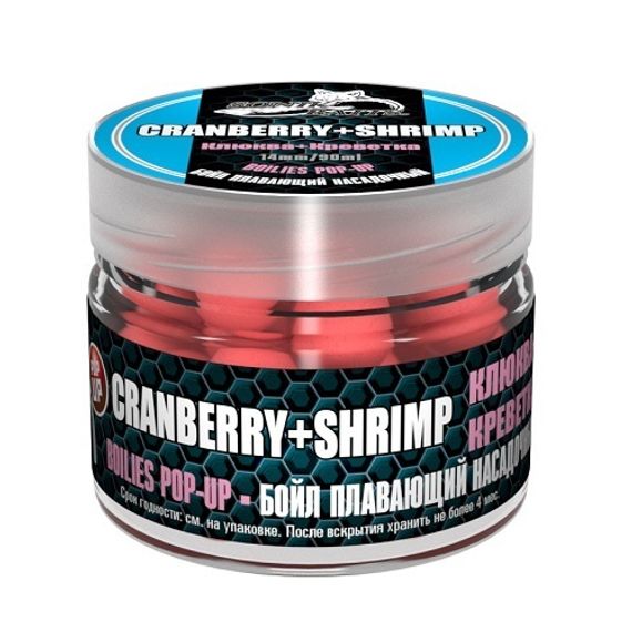 Бойлы насад. плав. Sonik Baits 14мм CRENBERRY-SHRIMP Fluo Pop-ups 90мл