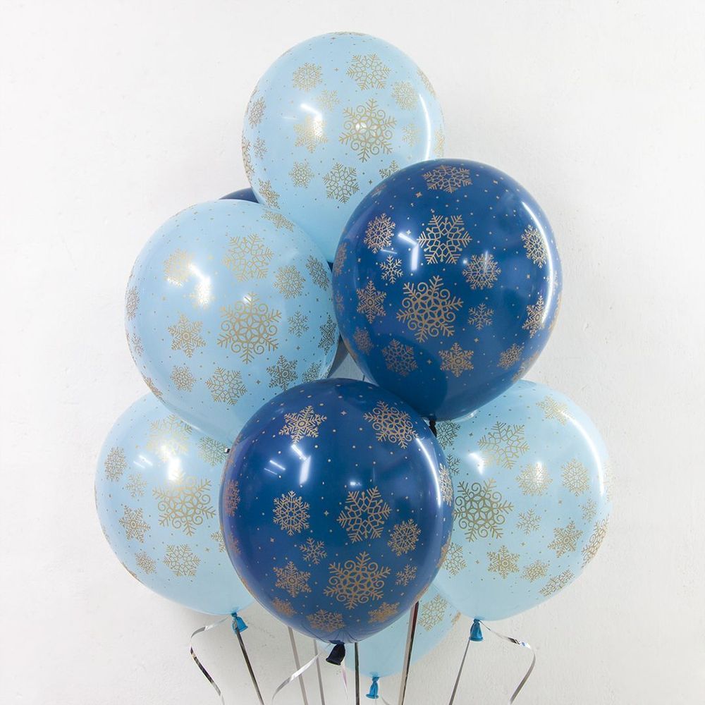 Шар (12"/30 см) Золотые снежинки, Ассорти, пастель, 5 ст 25 шт.