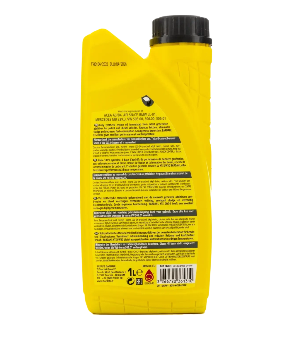 0W30 XTS A3/B4, API SN/CF 1L (синт. моторное масло)