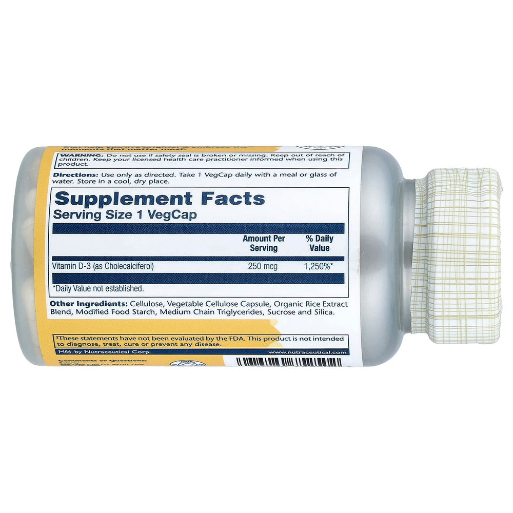 Solaray, Высокоэффективный витамин D3, 250 мкг, 60 растительных капсул