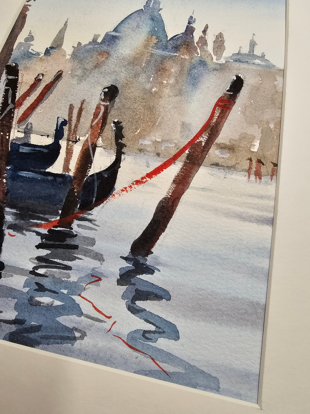 Картина авторская акварельная в паспарту 21х30 см на стену для интерьера "Венецианская романтика"