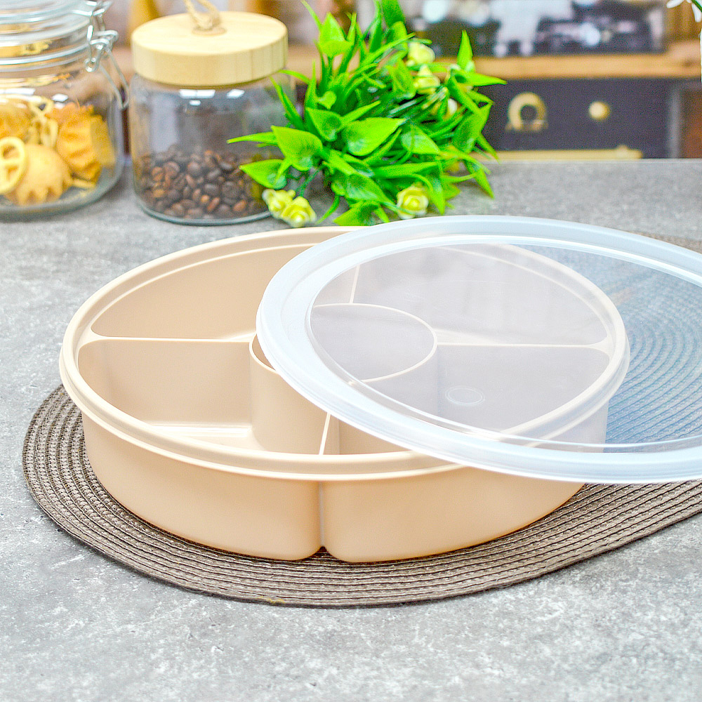 Менажница 5-ти секционная с крышкой, 4*400мл+220мл, капучино