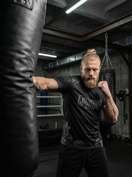 Футболка тренировочная мужская черная LEGENDA Хохлома серая