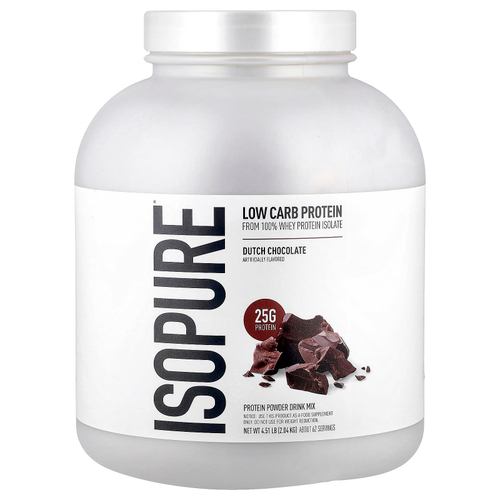 Isopure, низкоуглеводный протеиновый порошок, со вкусом голландского шоколада, 2,04 кг (4,51 фунта)