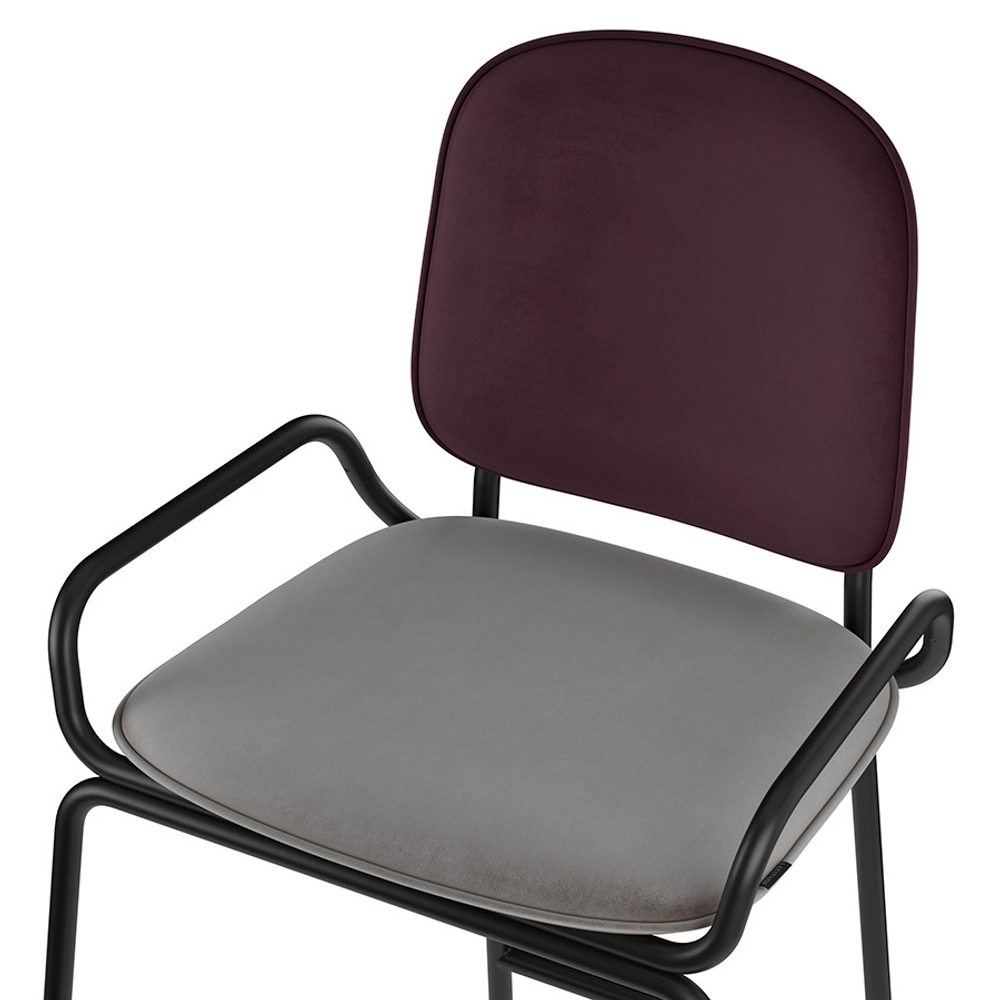 Стул барный Ror, 2 frame, велюр, черный/пурпурный/серый