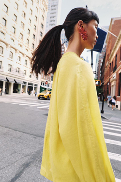 ZARA СВОБОДНАЯ РУБАШКА С РАМИ — ZW COLLECTION, ЖЕЛТЫЙ