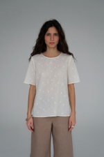 Дефект ткани. Пятно. Топ Air с коротким рукавом из хлопка 100%. Цвет айвори. Размер L. №20