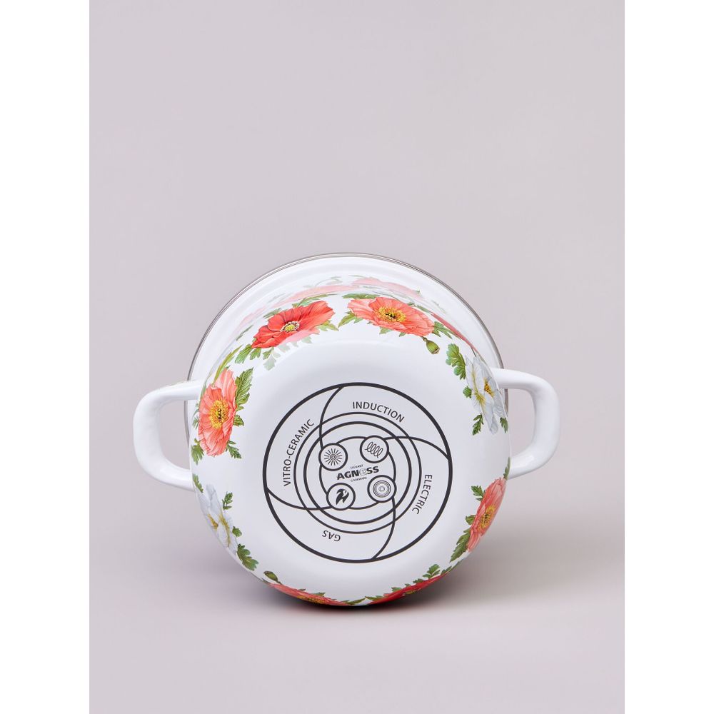 КАСТРЮЛЯ AGNESS ЭМАЛИРОВАННАЯ С ЭМАЛ.КРЫШКОЙ СЕРИЯ "МАКИ", 2.0 Л, 18*11 СМ