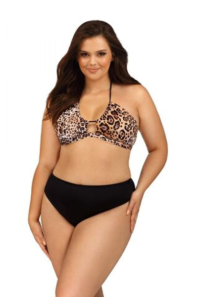 Раздельный купальник: леопардовый мягкий лиф и однотонные плавки (Размер: 95/46) (Цвет: черный с леопардовым)