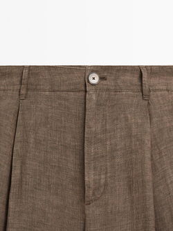 Massimo Dutti Брюки широкие из 100% льна, коричневый