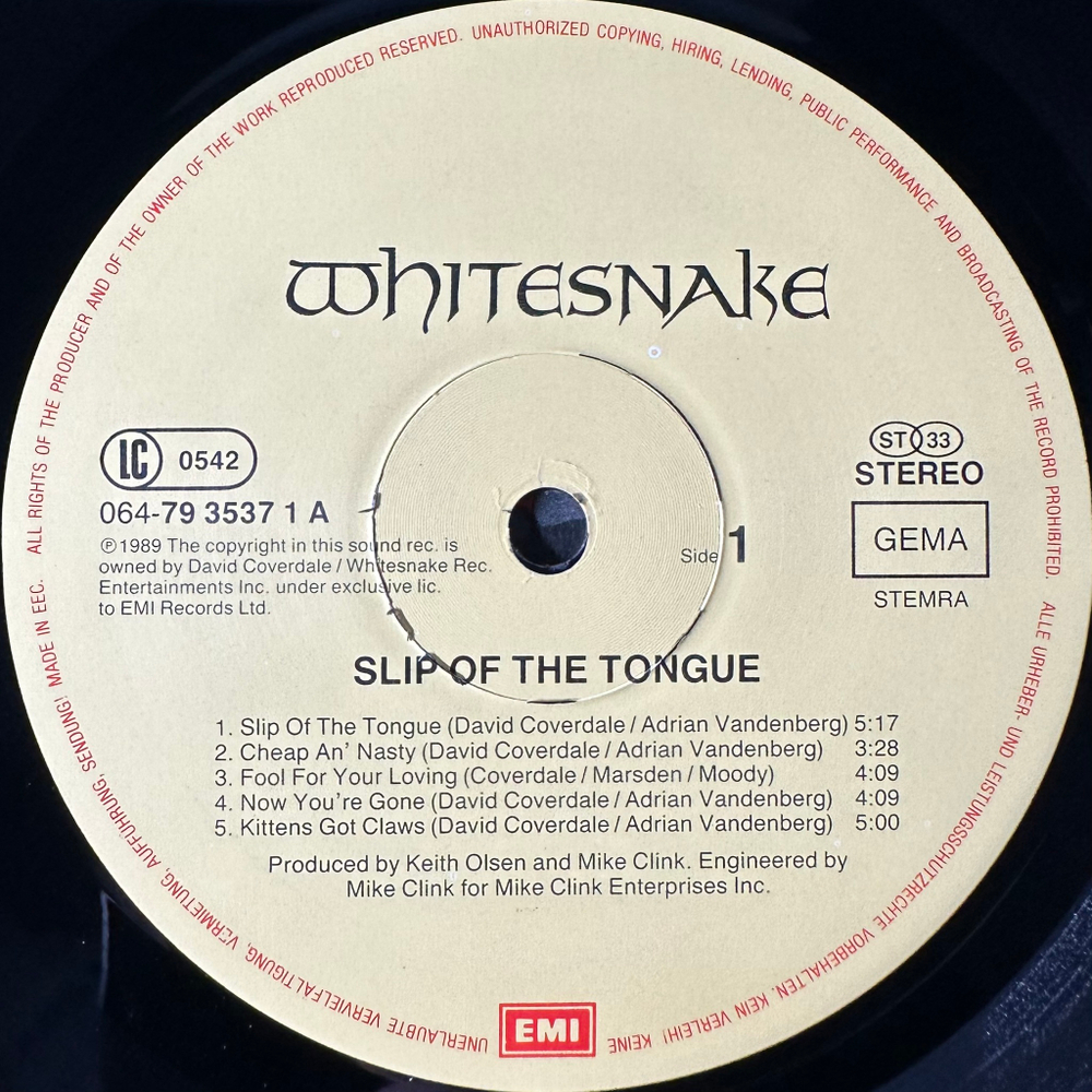 Whitesnake ‎– Slip Of The Tongue (Европа 1989г.)
