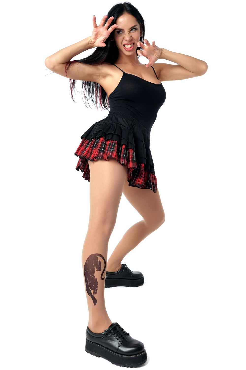 Колготки +size с принтом в виде пантеры на правой ножке (Размер: XL-XXL-XXXL) (Цвет: бежевый)