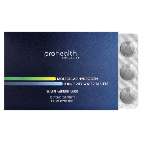 ProHealth Longevity, Molecular Hydrogen Longevity, таблетки для воды, натуральный малиновый вкус, 30 шипучих таблеток (80 мг в 1 таблетке)