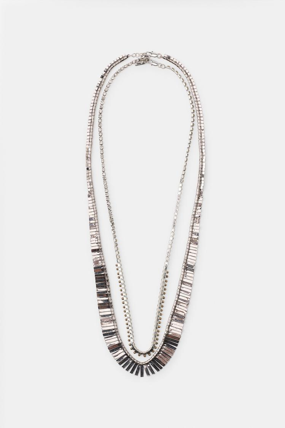 ZARA НАБОР ИЗ ДВУХ МЕТАЛЛИЧЕСКИХ ОЖЕРЕЛИЙ С ПЛАСТИНАМИ И БЛЕСКОМ, СЕРЕБРИСТЫЙ