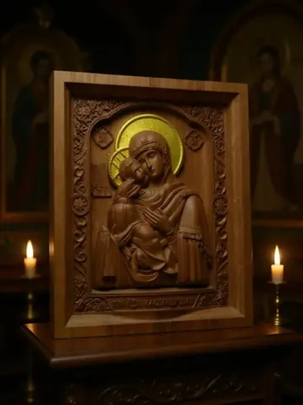 Освященная Владимирская икона Божией Матери из дуба большая