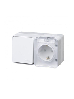 Блок ОП AtlasDesign PROFI IP54 (розетка 1-м 16А заземл. защ. шторки + 1-кл. выключатель 10А) бел. SE ATN540170