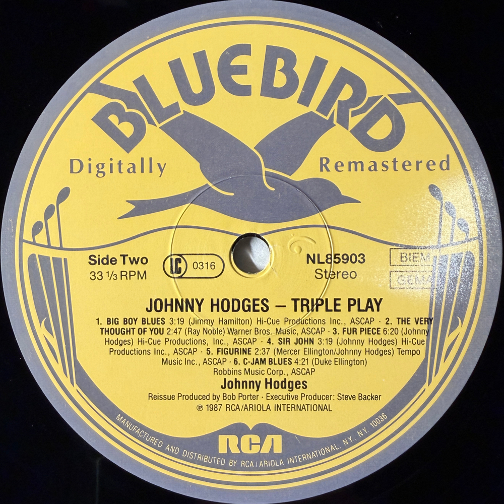Johnny Hodges ‎– Triple Play (Европа 1987г.)Т