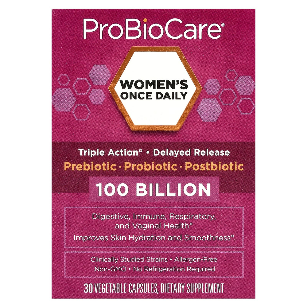 ProBioCare, Пробиотик для женщин, 1 раз в день, 100 млрд, 30 растительных капсул