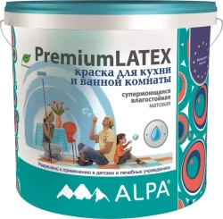 Краска Alpa Premium Latex для кухонь и ванных комнат супермоющаяся влагостойкая  База С 1,8л