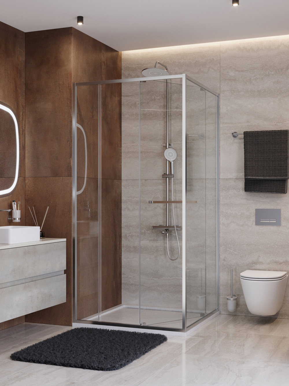 Душевой уголок Cezares LUX-A-FS-11-100-C-CR, 100х100х195, профиль хром, стекло прозрачное