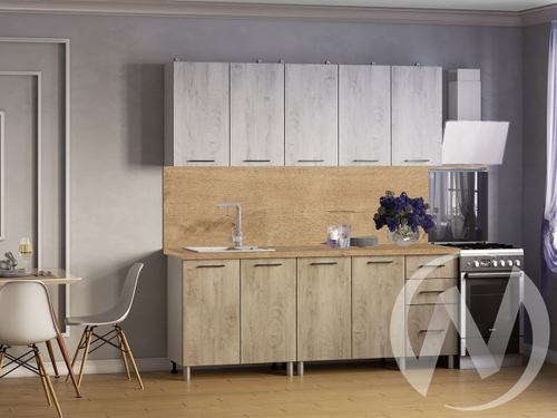 Кухня Одри 2.0м (корпус белый/дуб остин серый; дуб остин бежевый) 38мм дуб бунратти