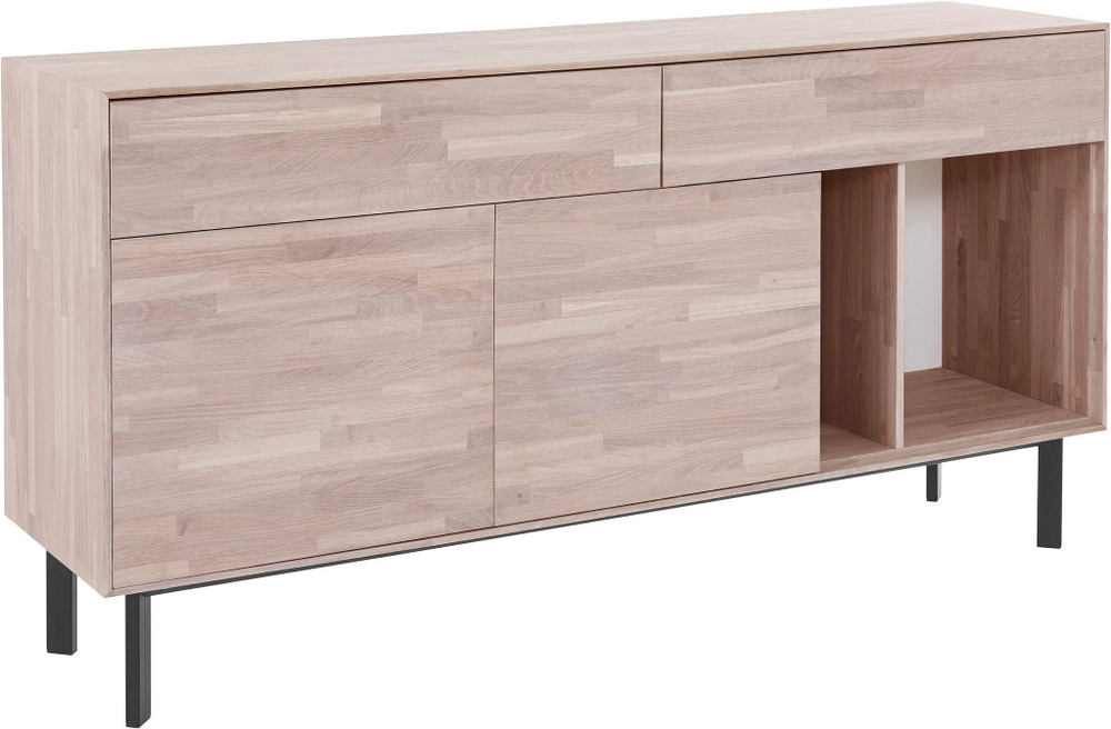 Комод с 2 ящиками Виби 165х42х84 см из массива дуба, тумба под телевизор на металлических ножках в стиле лофт
