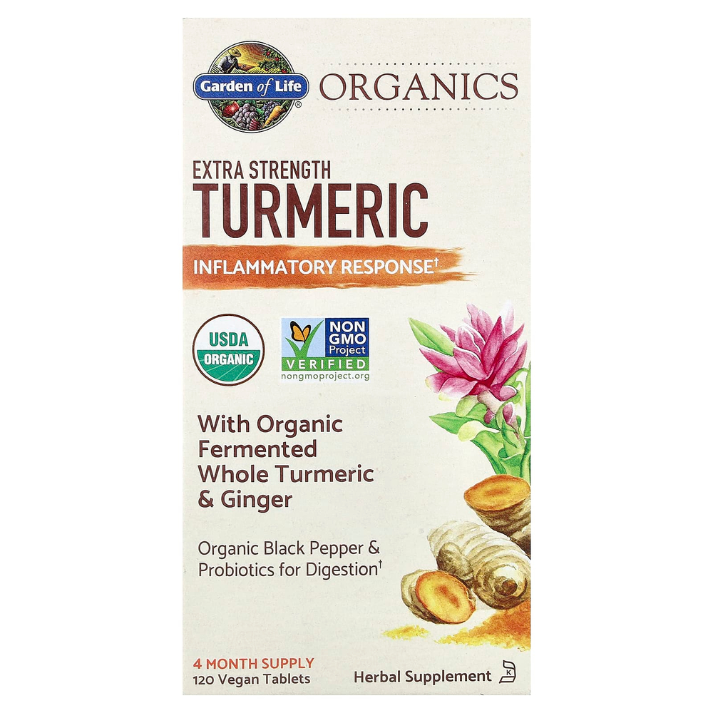 Garden of Life, Organics, куркума для нормальной воспалительной реакции, 120 веганских таблеток