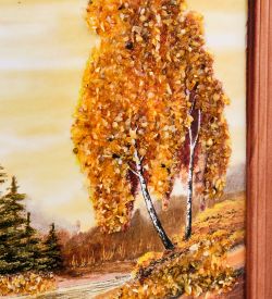 AMB-74/62 Картина «Лодка на озере» (с янтарной крошкой) дер.краш.рамка 12х15