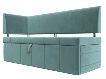 Диван кухонный прямой Стоун с углом левый, Бирюзовый, Велюр, 107266L