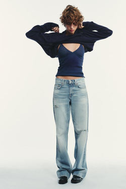 ZARA ТОП С АЖУРНОЙ ВЯЗКОЙ, МОРСКОЙ СИНИЙ