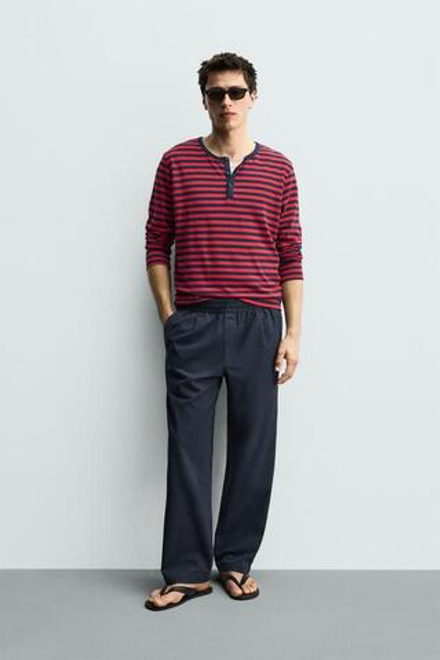 ZARA БРЮКИ RELAXED FIT В ЕЛОЧКУ, МОРСКОЙ СИНИЙ