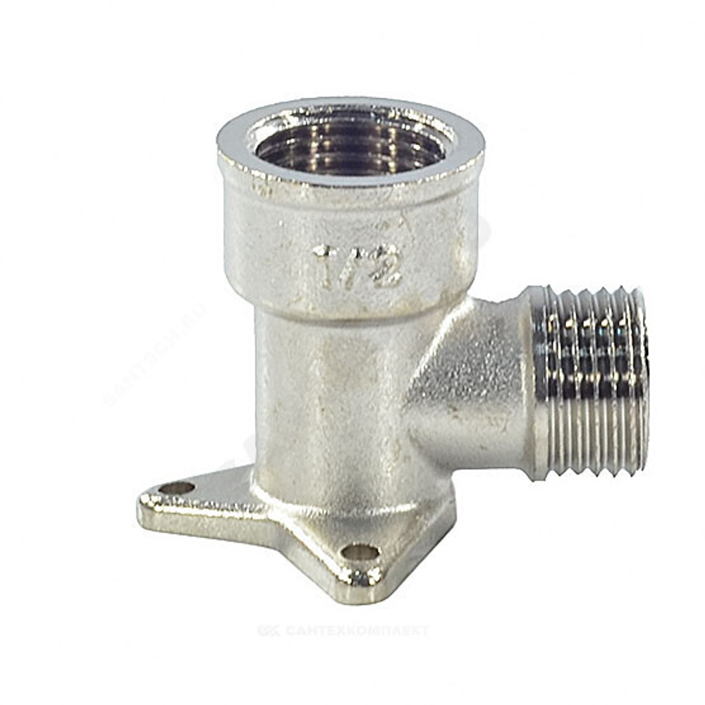 Угольник латунь никель установочный Ду 15 (1/2") 3 отверстия ВР/НР SantechSystems