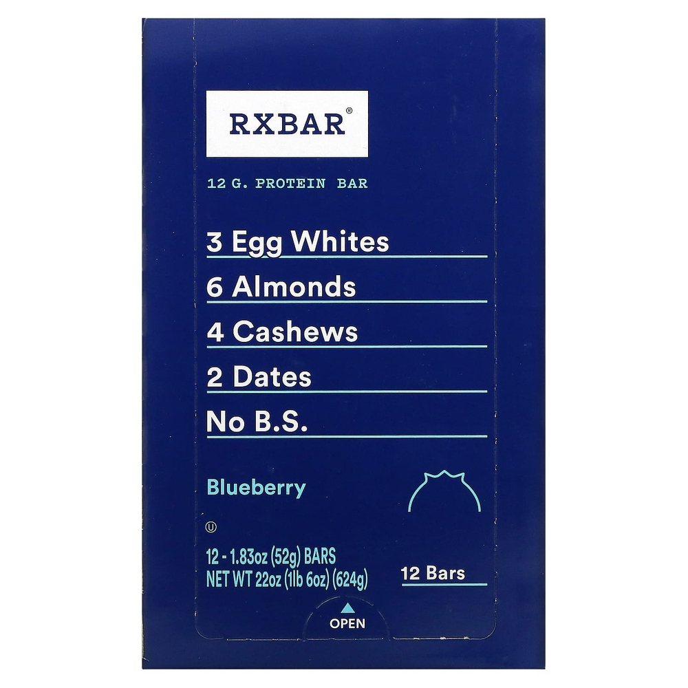 RXBAR, Протеиновый батончик, голубика, 12 батончиков, 52 г (1,8 унции)