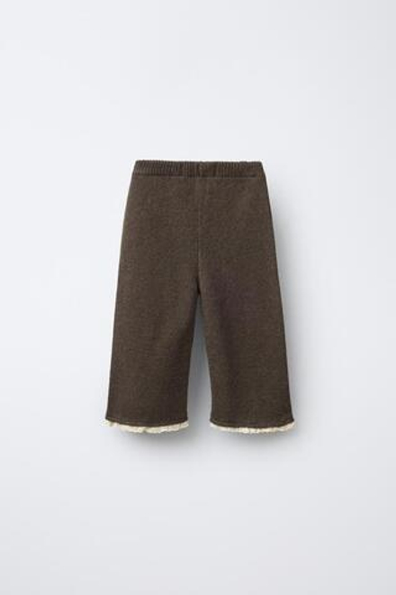 ZARA ТРИКОТАЖНЫЕ БРЮКИ-КЮЛОТЫ С КРУЖЕВОМ, СЕРОВАТО-КОРИЧНЕВЫЙ