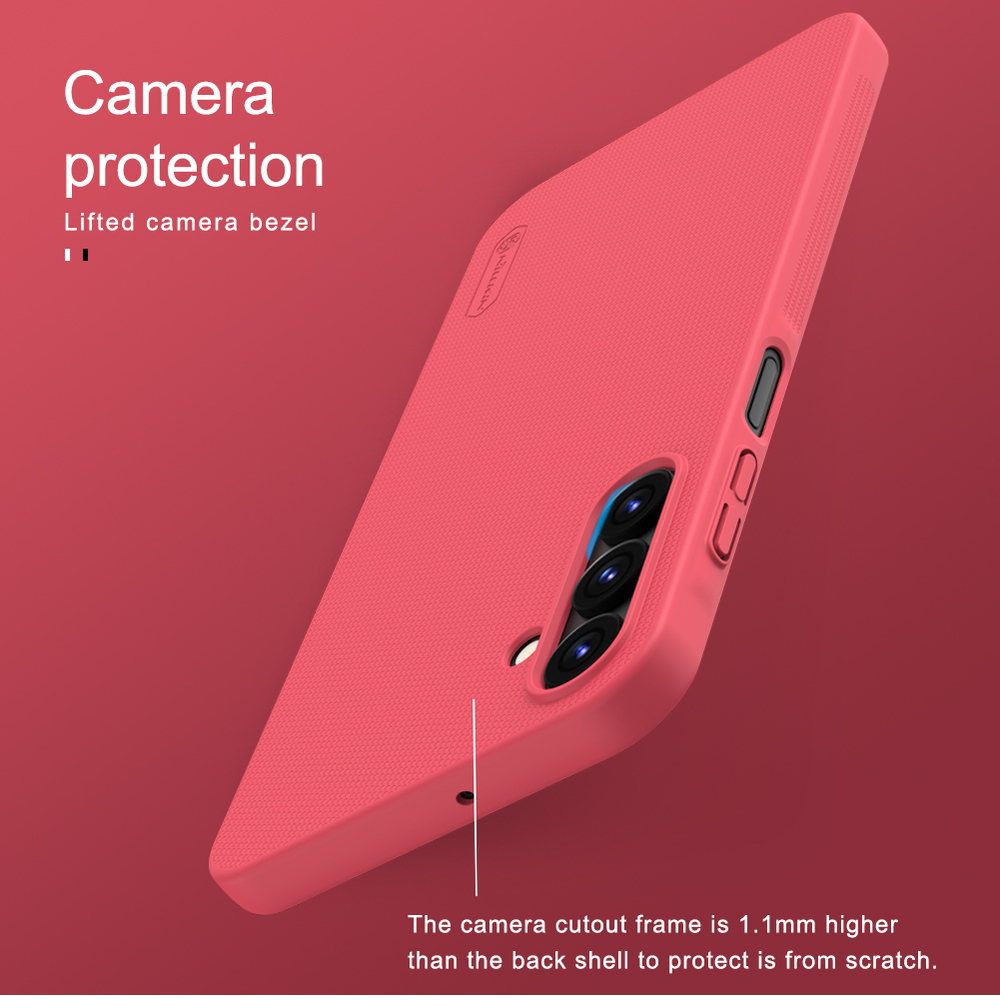 Тонкий жесткий чехол красного цвета (Bright Red) от Nillkin для смартфона Samsung Galaxy A15 4G и 5G, серия Super Frosted Shield