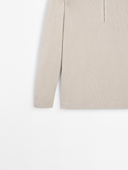 Massimo Dutti Трикотажный свитер с воротником поло на молнии, бежевый