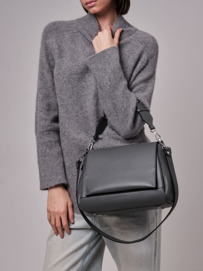 Сумка кожаная сэтчел серая