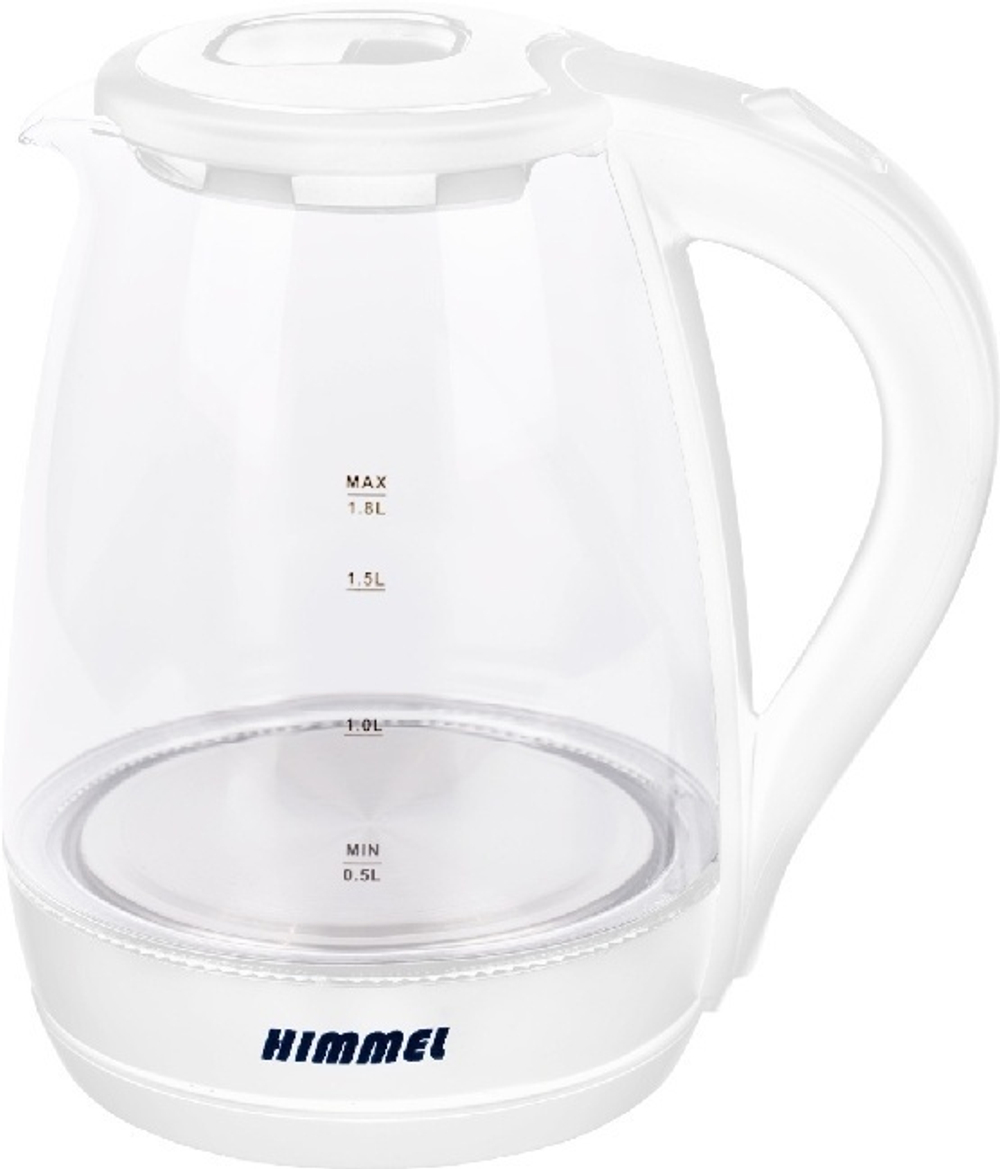 Чайник HIMMEL KW-2018, 1,8 л, 1500 Вт, закрытый нагревательный элемент, стекло пластик, белый