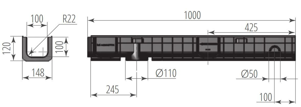 Лоток водоотводный пластиковый NORMA PLASTIK DN100 H120