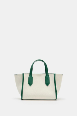 ZARA МИНИ-ШОПЕР ИЗ ХОЛСТА, ЗЕЛЕНЫЙ