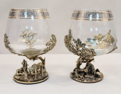 Набор из 2-х бокалов для коньяка "Охота на глухаря и Охота на лося" (подарочный футляр)