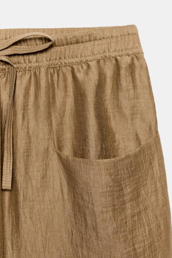 ZARA БРЮКИ ИЗ СМЕСОВОГО ЛЬНА — ZW COLLECTION, МЯГКИЙ КАШТАНОВЫЙ